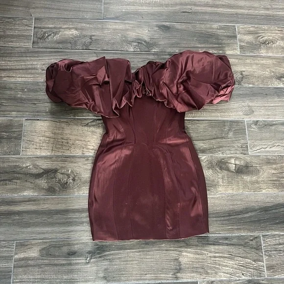 House of CB Burgundy Ruffle Mini Dress - Picture 3 of 3
